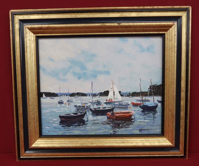 a picture of a painting of boats in the water