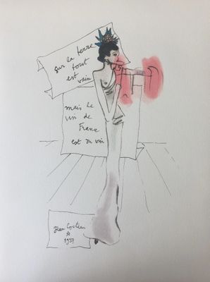 croquis d'une femme en robe blanche, coiffée d'une couronne