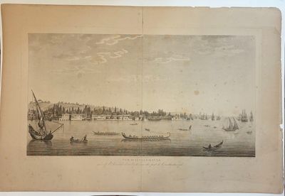 une vieille photo représentant une vue de la ville avec des bateaux sur l'eau