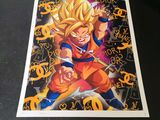 the dragon ball poster is on display in a glass case
