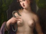 an image of a painting of a woman with a snake in her hand