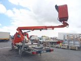a red crane that is sitting on the back of a truck