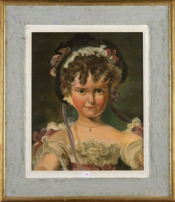 portrait d'une jeune fille en robe blanche, coiffée d'un chapeau et tenant une canne