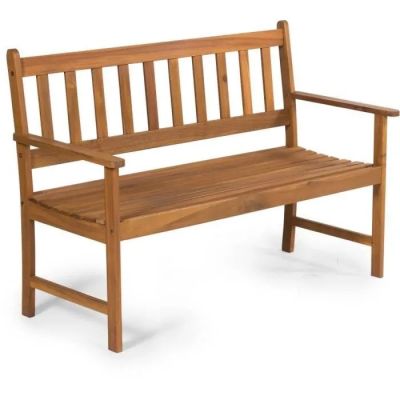 a wooden bench that is sitting on a white surface