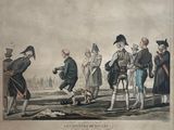 un dessin représentant un groupe d'hommes debout dans un champ