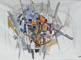 a painting of a bowl of food on a table