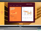 laptop with a screen displaying a project on the screen and a chart on the screen
