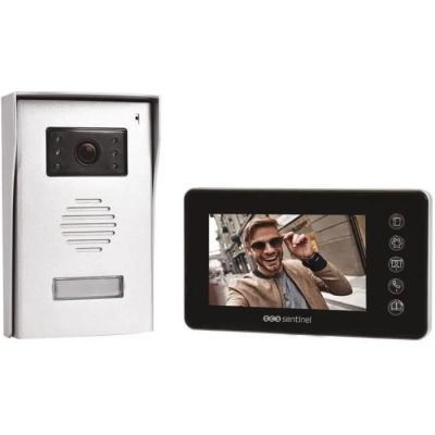 a close up of a video door phone with a picture of a man