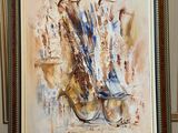a picture of a painting of a saxophone on a table