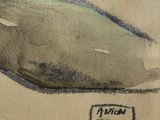 drawing of a banana on a piece of paper with a stamp on it