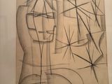 dessin représentant le visage d'un homme dans un vase, avec un effet d'étoiles en arrière-plan