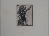 an image of a black and white drawing of a man on a horse