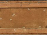an old wooden picture frame with a picture of a cross on it