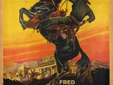 une vieille affiche de cinéma représentant un cow-boy à cheval
