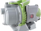 the pump is green and grey with a red light on the side