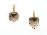paire de boucles d'oreilles en quartz fumé serties de diamants taille rose, en or jaune 14 carats