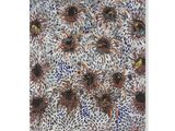 un gros plan sur une peinture représentant des fleurs sur fond blanc