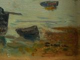 a painting of a boat in the water and a boat in the water