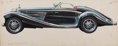 an image of a drawing of a black and silver sports car