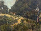 an image of a painting of a landscape with trees and grass