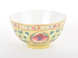 bowl on a white background with a yellow base and a picture of a camel