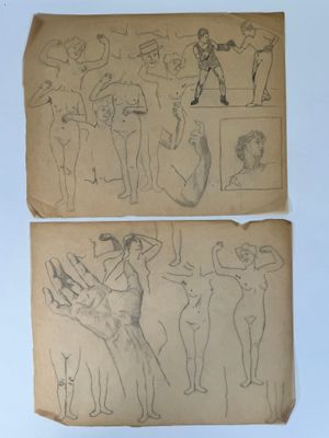 two drawings of people are shown on a piece of paper