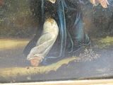 un tableau représentant une femme agenouillée sur le sol, les bras tendus