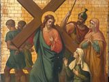 une image représentant un tableau où l'on voit Jésus portant la croix, entouré d'autres personnes