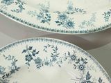 two plates with blue flowers on them on a table