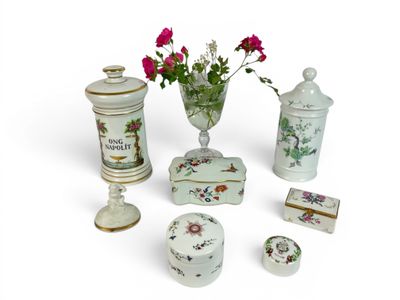 many different types of decorative items displayed on the table
