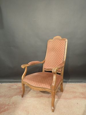 an old wooden chair with pink upholstered upholstered upholstered upholstered upholstered