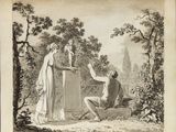 an old picture of a man and a woman sitting on a bench in a park
