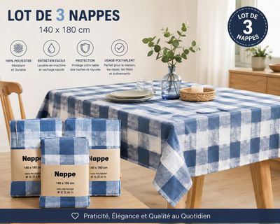 lot de 3 nappes bleu checkered tablecloths