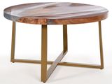 un gros plan d'une table avec un plateau en bois et des pieds en métal