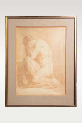 tableau représentant un homme nu assis sur un rebord