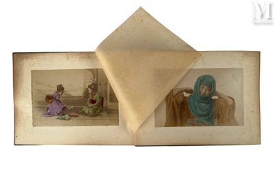 an open book with two pictures of a woman and a child