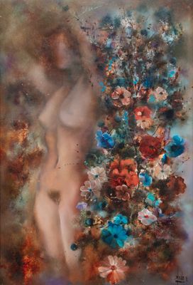 a painting of a woman with flowers in her hair