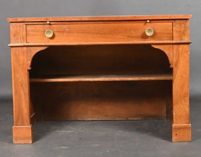an old wooden desk with a shelf on top of it