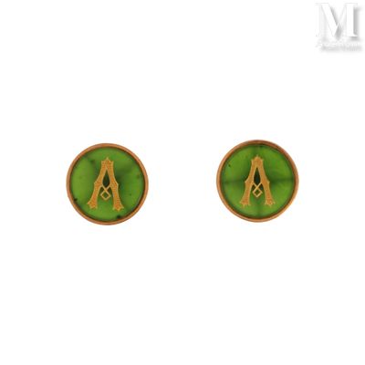 un gros plan sur une paire de boucles d'oreilles sur fond vert