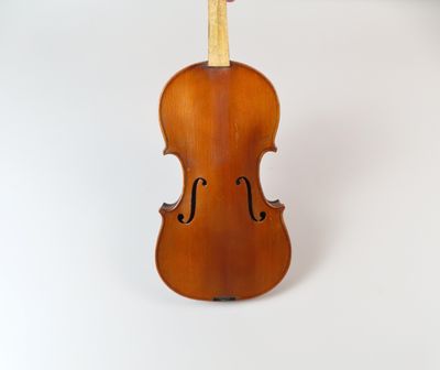 un gros plan d'une personne tenant un violon sur fond blanc