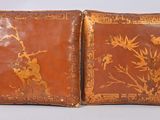 pair of antique chinese leather book covers with birds and flowers