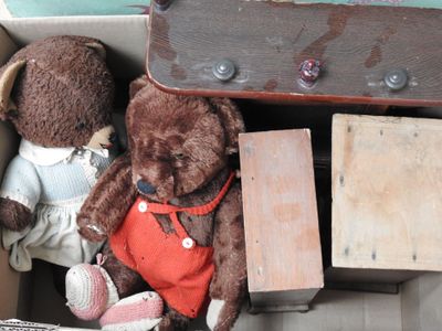 deux oursons assis dans une boîte