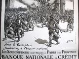 a black and white drawing of a group of soldiers marching