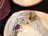 une assiette sur laquelle est peint un papillon, à côté d'autres assiettes