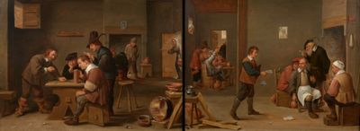 tableau représentant un groupe d'hommes jouant aux cartes dans une pièce