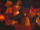 peinture abstraite représentant des formes rouges et orange sur fond noir