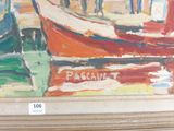 a painting of a boat on display in a museum