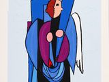 an image of a painting of a woman with a bird in her hand