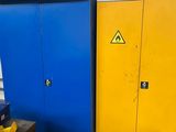 a yellow and blue cabinet and a blue and yellow cabinet
