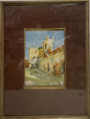 une image représentant un tableau représentant un château, dans un cadre marron